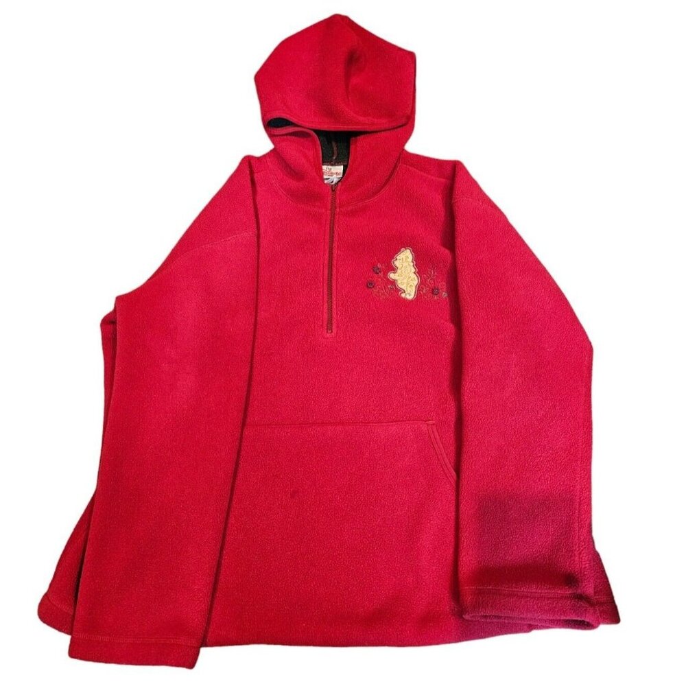 Disney Store Winnie The Pooh Red Fleece Partial Zip Hoodie Jacket Womens Size XL